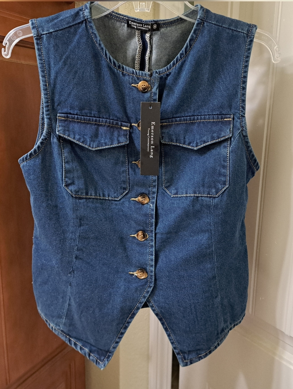 NWT Emerson Lang Dark Blue Denim Vest Size Medium